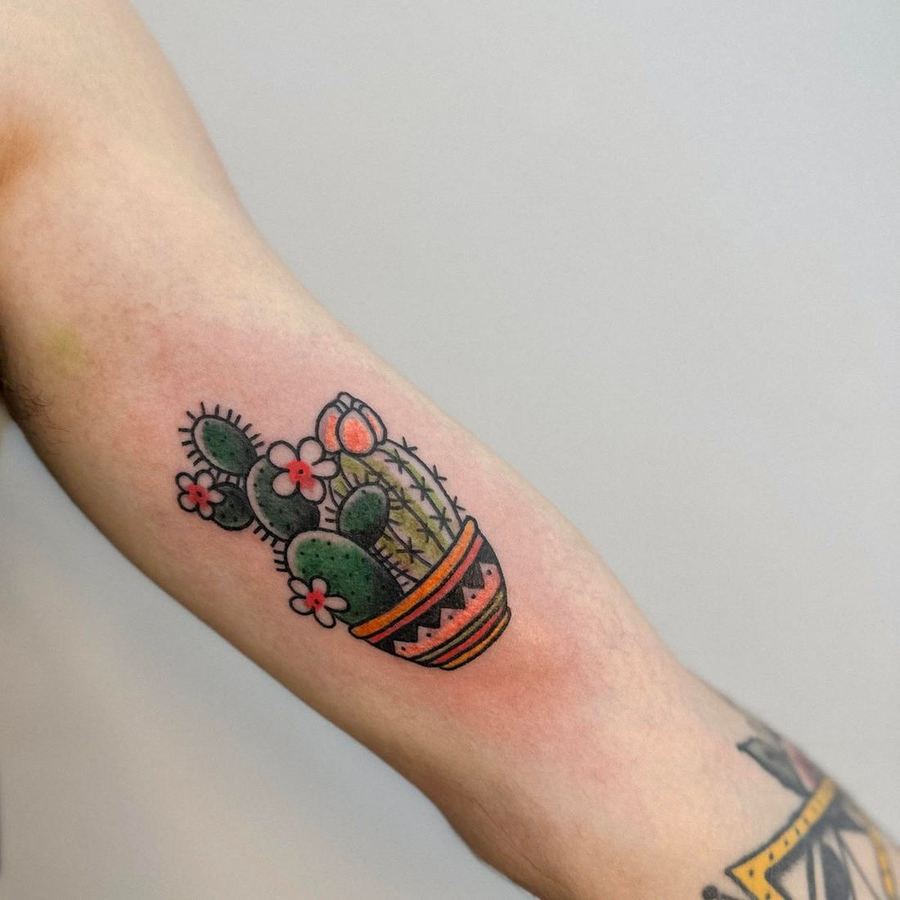 Cactus tatuado a color